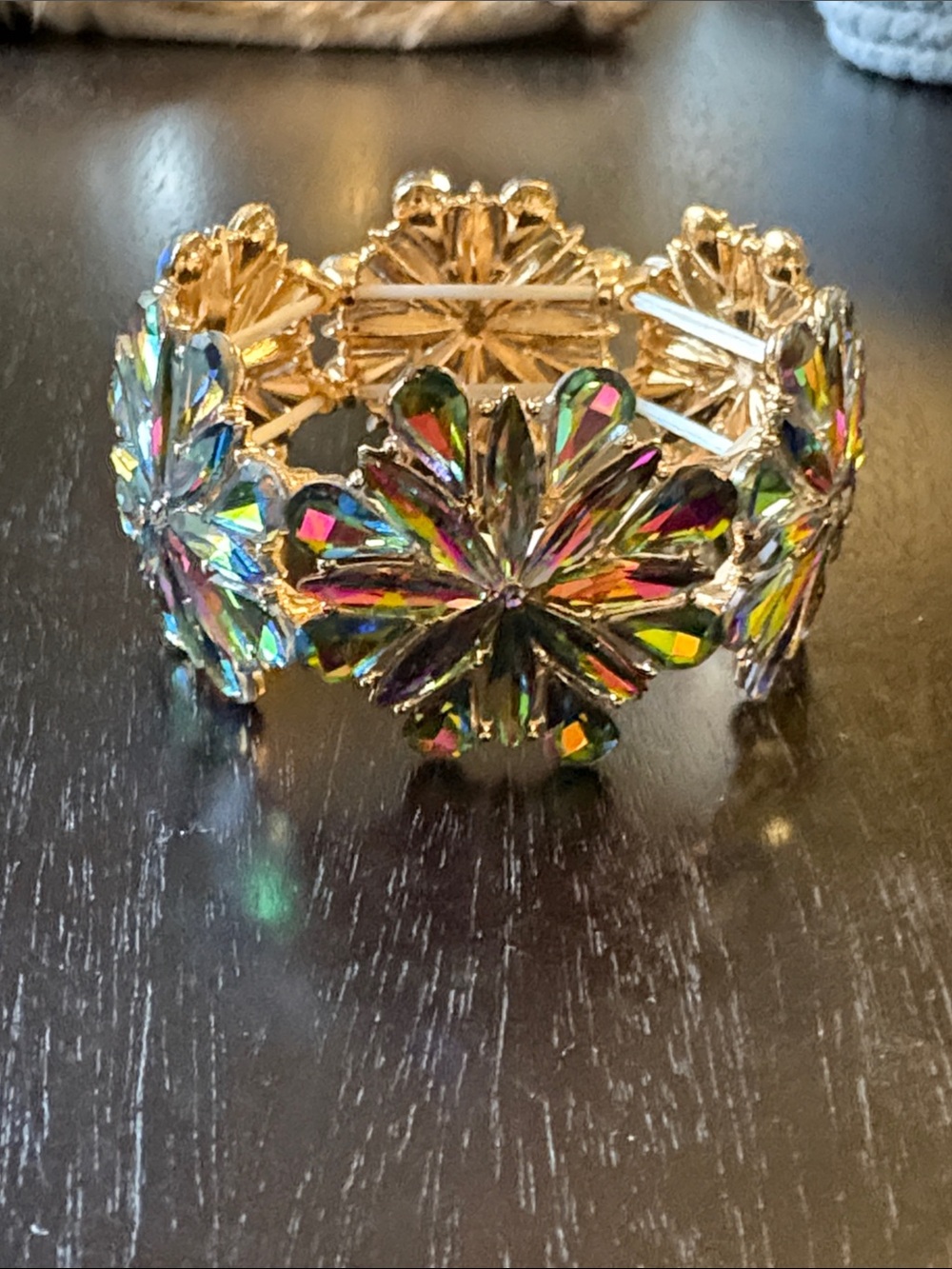 Gold-tone Multicolor Crystal Floral Stretch Bracelet